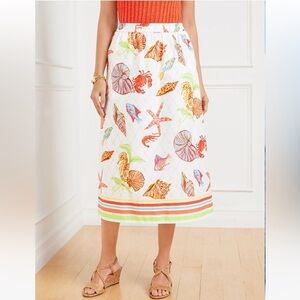 TALBOTS MODERN POPLIN FIT & FLARE MIDI SKIRT - UNDERWATER WORLD  pockets